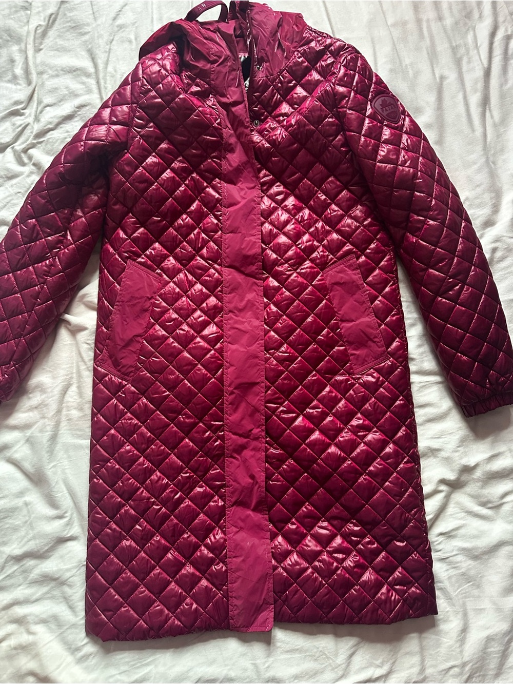 Pajar Canada Peridot Diamond Quilted Longline Hooded Shacket Pink Size S - Picture 3 of 16